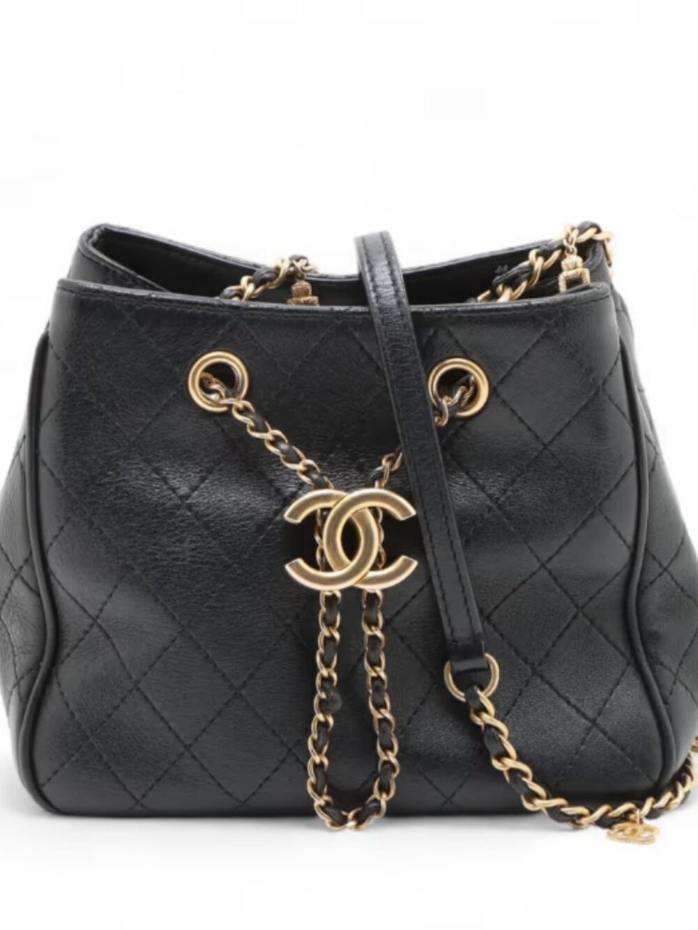 Chanel CC Logo Matelasse Lambskin Chain Shoulder Bag Black